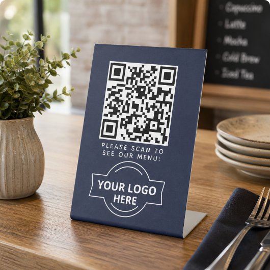 QR-Code Schwarz Menü Logo Kontaktlos Modernes Café Sockelschild