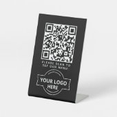 QR-Code Schwarz Menü Logo Kontaktlos Modernes Café Sockelschild (Vorderseite)