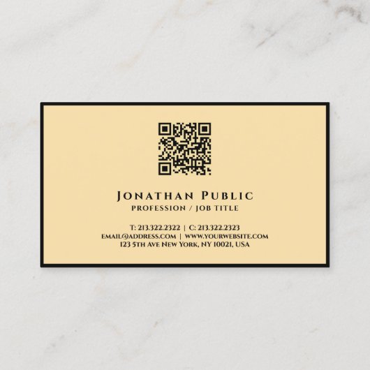 QR Code Schwarz und Gold Elegante moderne Vorlage Visitenkarte (Rückseite)
