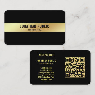 QR Code Schwarz und Gold Elegante Vorlage Luxus Visitenkarte