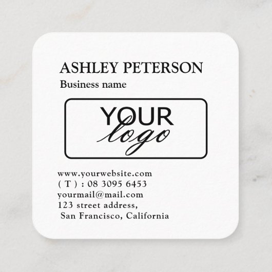 QR-Code, schwarz und weiß, benutzerdefiniertes Log Quadratische Visitenkarte (Rückseite)