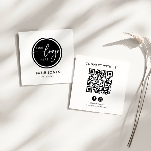 QR-Code Schwarz Weiß Benutzerdefiniertes Logo Mit Quadratische Visitenkarte