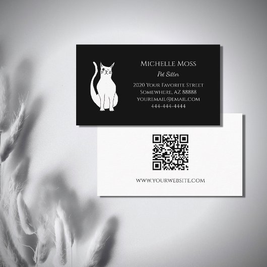 QR-Code Schwarz-weiß Cat Pet Sitter Scannierbar Visitenkarte