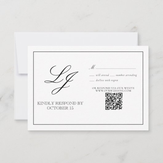 QR Code Schwarz-Weiß-Kalligrafie Monogramm Hochzei RSVP Karte (Rückseite)
