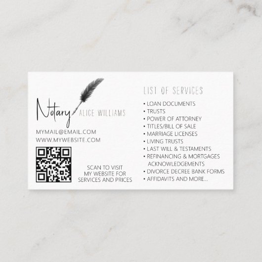 QR Code Schwarz/Weiß Minimalistisches Notar-Foto Visitenkarte (Rückseite)