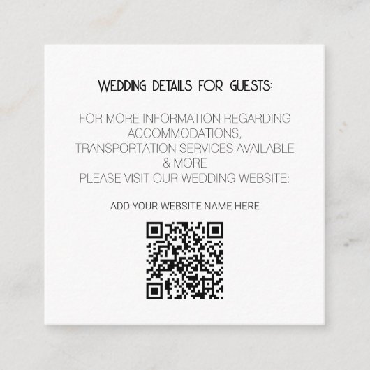 QR Code Schwarz-weiß Moderne Hochzeitdetails Minim Begleitkarte (Vorderseite)