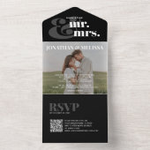 QR-Code | Schwarz-Weiß-Overlay-Foto Hochzeit All In One Einladung (Innen Boden)