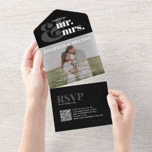 QR-Code Schwarz-Weiß-Overlay-Foto Hochzeit All In One Einladung