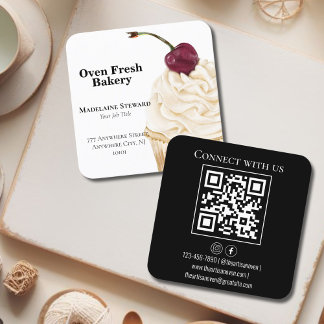 QR-Code Schwarz-weiße Backwaren Quadratische Visitenkarte
