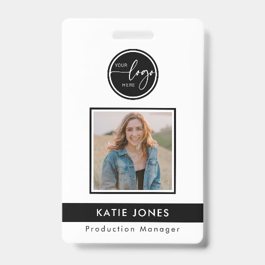 QR-Code Schwarz-weiße Logo-Mitarbeiter-Foto-ID Ausweis (Vorderseite)