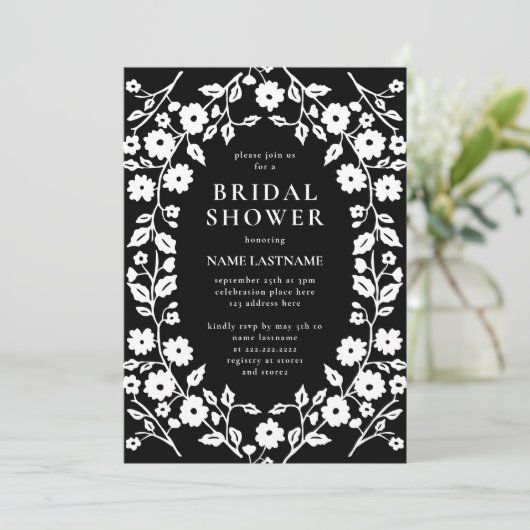 QR-Code Schwarz-weißes Folklore-Brautparty Einladung (Stehend Vorderseite)