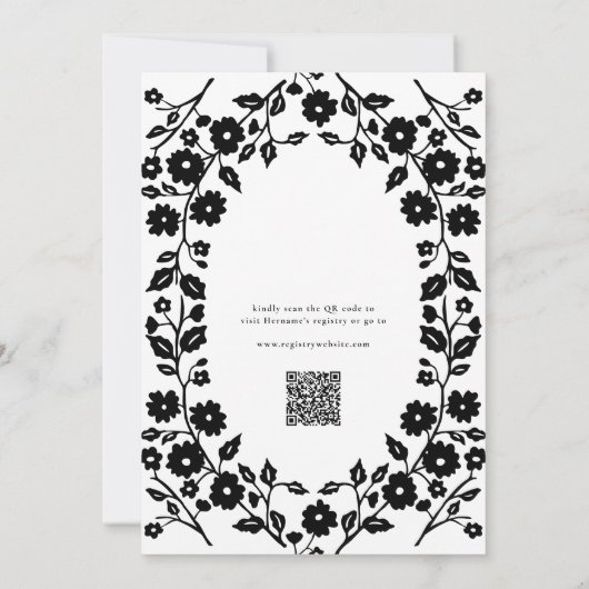 QR-Code Schwarz-weißes Folklore-Brautparty Einladung (Rückseite)