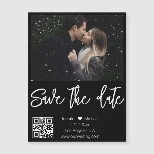 QR-Code Schwarz-weißes Foto speichern Datumsmagnet Magnetkarte (Vorderseite)