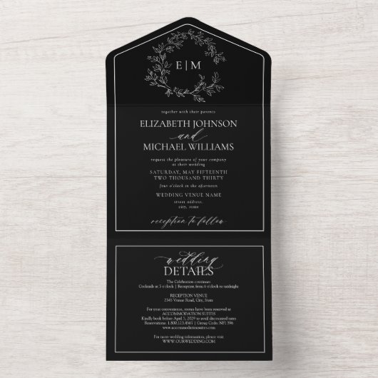 QR-Code Schwarz-weißes Wappen-Monogramm All In One Einladung (Innen Boden)