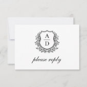 QR Code Schwarz-weißes Wappen Monogramm Hochzeit RSVP Karte (Vorderseite)