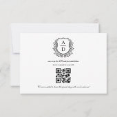 QR Code Schwarz-weißes Wappen Monogramm Hochzeit RSVP Karte (Rückseite)