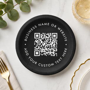 QR-Code Schwarze moderne Geschäftskorporationsve Pappteller
