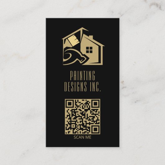 QR Code Schwarze moderne Malerei Visitenkarte (Vorderseite)