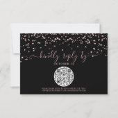 QR Code Schwarze Rose Gold Pink Glitzer Hochzeit R RSVP Karte (Vorderseite)