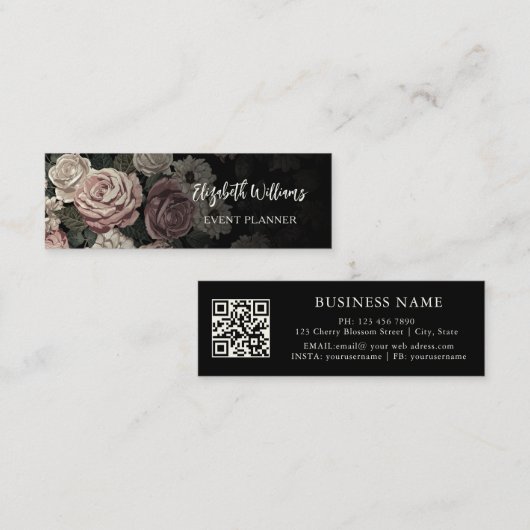 QR-Code | Schwarze Rose Schwarz Mini Visitenkarte (Vorne/Hinten)
