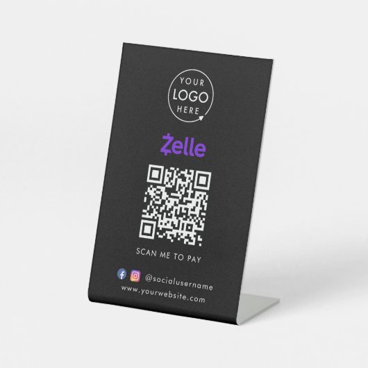 QR-Code | Schwarzer Scan zur Bezahlung von Geschäf Sockelschild (Vorderseite)
