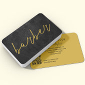 QR CODE Schwarzes Leder Barbier Gold Typografie Visitenkarte