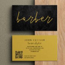 QR CODE Schwarzes Leder Barbier Gold Typografie