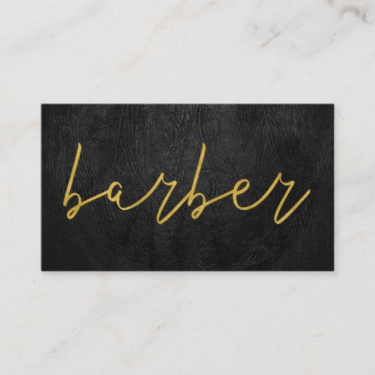 QR CODE Schwarzes Leder Barbier Gold Typografie Visitenkarte (Vorderseite)