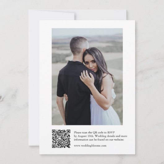 QR-Code Schwarzweiß mit Foto-Hochzeit Einladung (Rückseite)