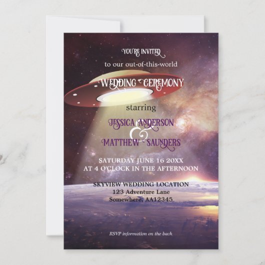 QR Code Sci-fi UFO Space Wedding Einladung (Vorderseite)