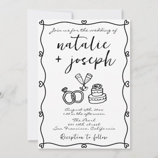 QR Code Scribble Hand Drawn Writing Foto Wedding Einladung (Vorderseite)