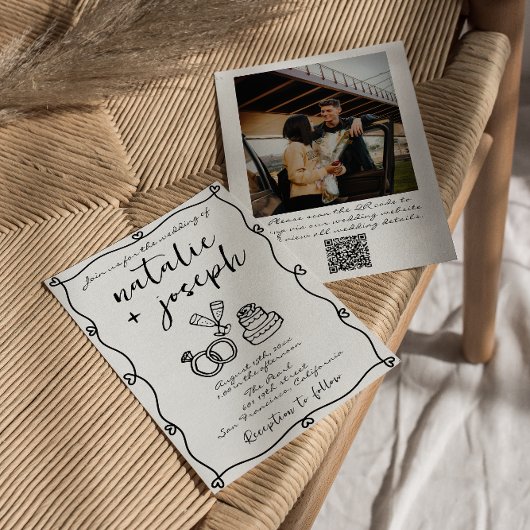 QR Code Scribble Hand Drawn Writing Foto Wedding Einladung