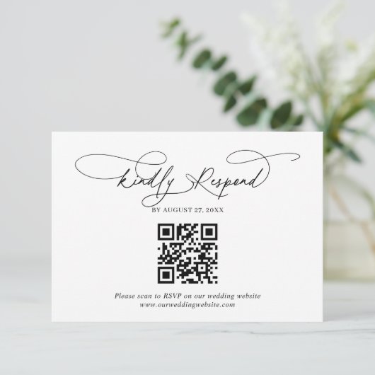QR Code Script floral Dusty Blue Wedding Rsvp Begleitkarte (Stehend Vorderseite)