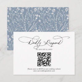 QR Code Script floral Dusty Blue Wedding Rsvp Begleitkarte
