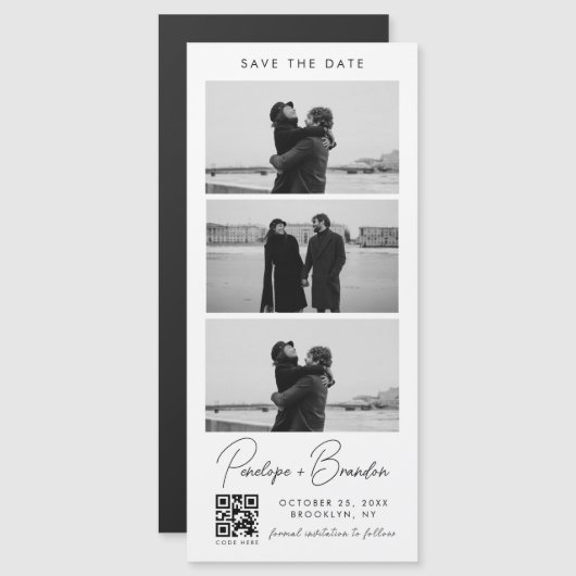 QR Code Script Foto Strip Magnetic Wedding Magnetkarte (Vorne/Hinten)