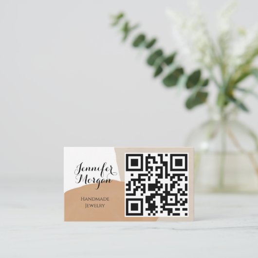 QR Code Script Pampas Sand Boho Handmade Juwelen Visitenkarte (Stehend Vorderseite)