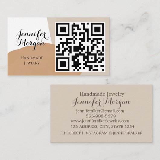 QR Code Script Pampas Sand Boho Handmade Juwelen Visitenkarte (Vorne/Hinten)