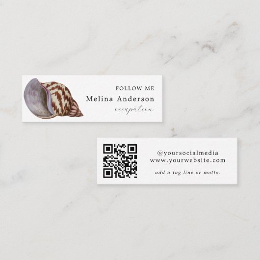 QR Code Seashell Social Media Mini Business Card Visitenkarte (Vorne/Hinten)