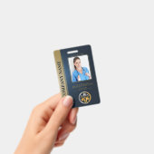 QR Code Security ID Blue & Gold Employee Foto Ausweis (Handheld)