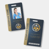 QR Code Security ID Blue & Gold Employee Foto Ausweis (Vorder- & Rückseite)
