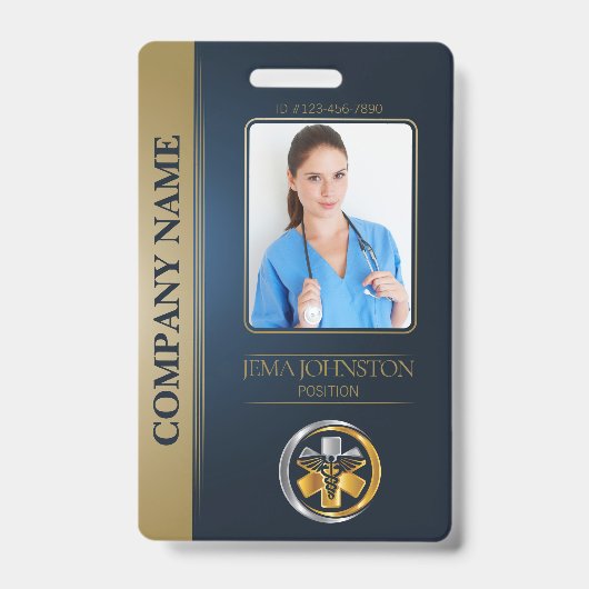 QR Code Security ID Blue & Gold Employee Foto Ausweis (Vorderseite)