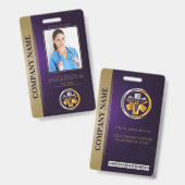 QR Code Security ID Lila & Gold Employee Foto Ausweis (Vorder- & Rückseite)