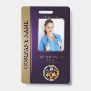 QR Code Security ID Lila & Gold Employee Foto Ausweis