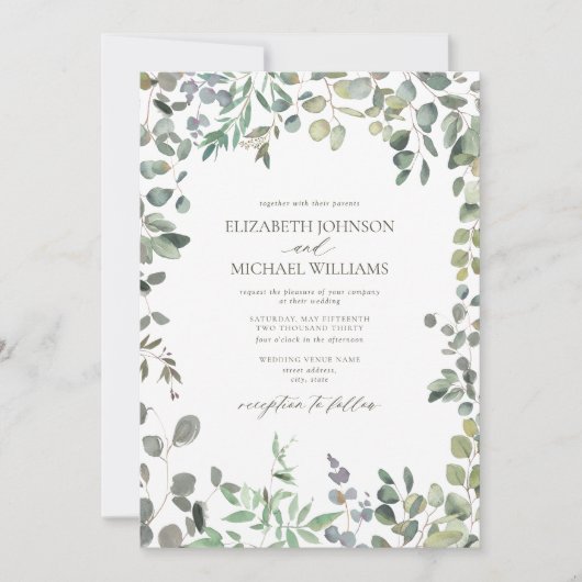 QR-Code-Seite Grüne Eukalyptus-Wasserfarbenhochzei Einladung (Vorderseite)