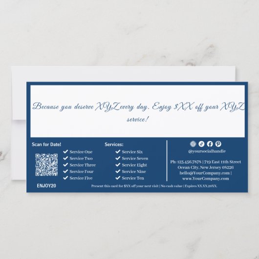 QR Code Services Company Note Gutscheinkarte (Rückseite)