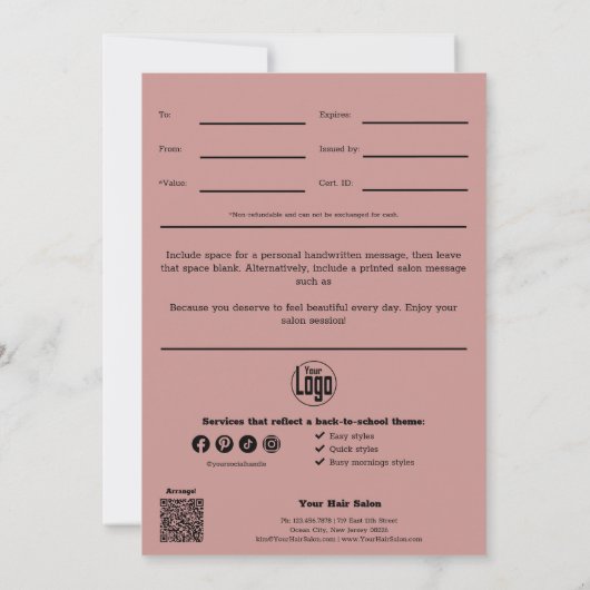 QR Code Services Hinweis August Geschenkgutschein (Rückseite)