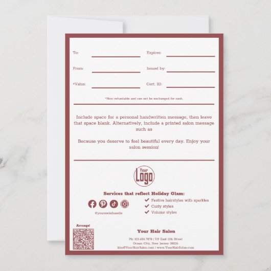 QR Code Services Hinweis Dezember Geschenkgutschei (Rückseite)