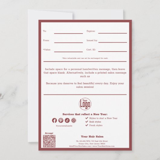 QR Code Services Hinweis Januar Geschenkgutschein (Rückseite)