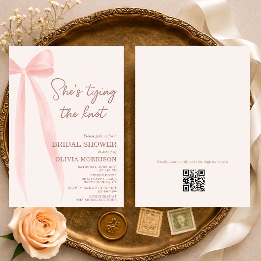 QR Code She's Tying the Knot Bow Bridal Shower Einladung