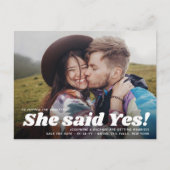 QR Code Sie sagte ja! Hochzeitssachen speichern de Ankündigungspostkarte (Vorderseite)